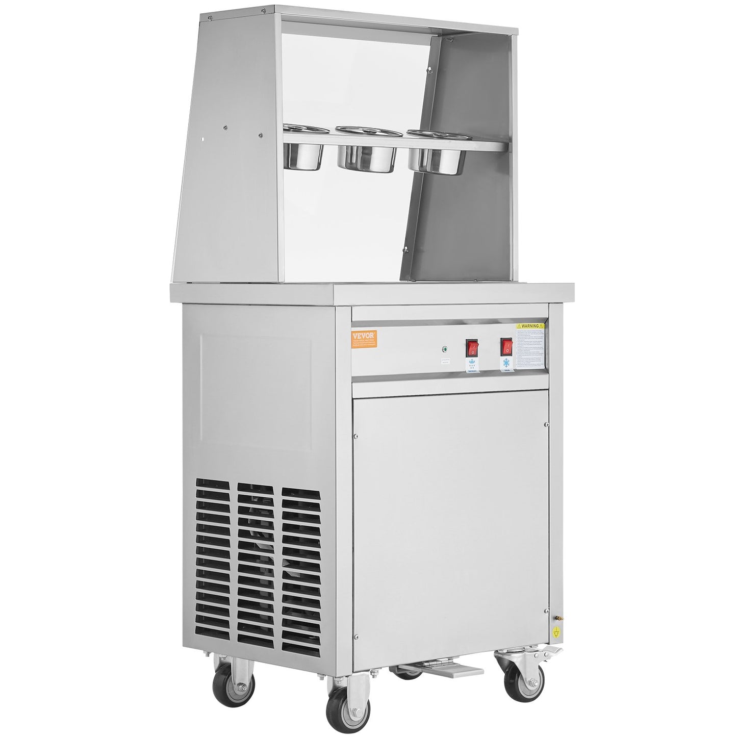 Fried Ice Cream Roll Machine, 13.8" x 13.8" Square Stir-Fried Ice Cream Pan, Stainless Steel Commercial Rolled Ice Cream Maker with Compressor and 2 Scrapers, for Making Ice Cream, Frozen Yogurt