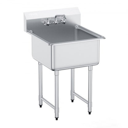 Stainless Steel Prep & Utility Sink, 1 Compartment Free Standing Small Sink Include Faucet & legs, 27"x41" Commercial Single Bowl Sinks for Garage, Restaurant, Kitchen, Laundry
