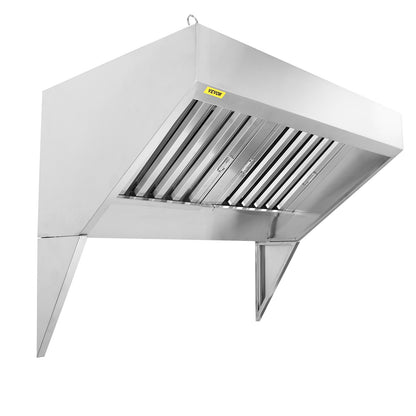 Commercial Exhaust Hood, 1.5 m Food Truck Hood Exhaust, 201 Stainless Steel Concession Trailer Hood with 2 Detachable U-shaped Grid Oil Filter Mesh, Rust Resistant Vent Hood for Kitchen Restaurant