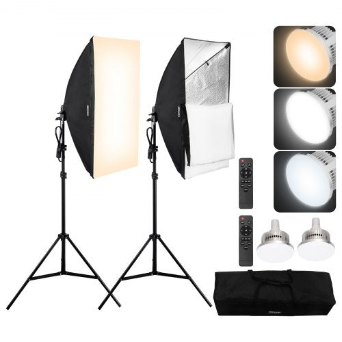 Softboxbelysningskit 50x70 cm / 20x28 tum 45W 3000-6500K LED-lampor för fotografering