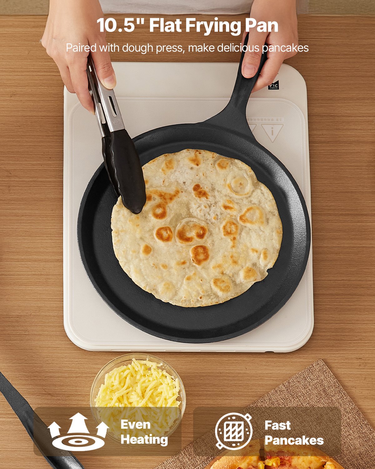 Tortilla Press, 10 Inch Cast Iron Tortilla and Roti Maker, Heavy Duty Tortilladora Press, Pataconera Makers with Handle and 100 Pcs Parchment Paper, Dough Taco Press for Flour Tortilla, Tawa