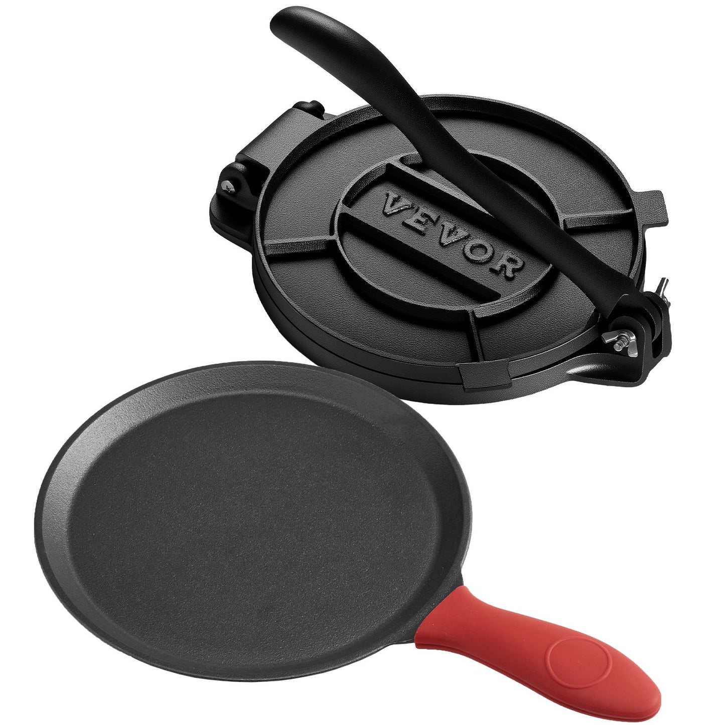 Tortilla Press, 8 Inch Cast Iron Tortilla and Roti Maker, Heavy Duty Tortilladora Press, Pataconera Makers with Handle and 100 Pcs Parchment Paper, Dough Taco Press for Flour Tortilla, Tawa