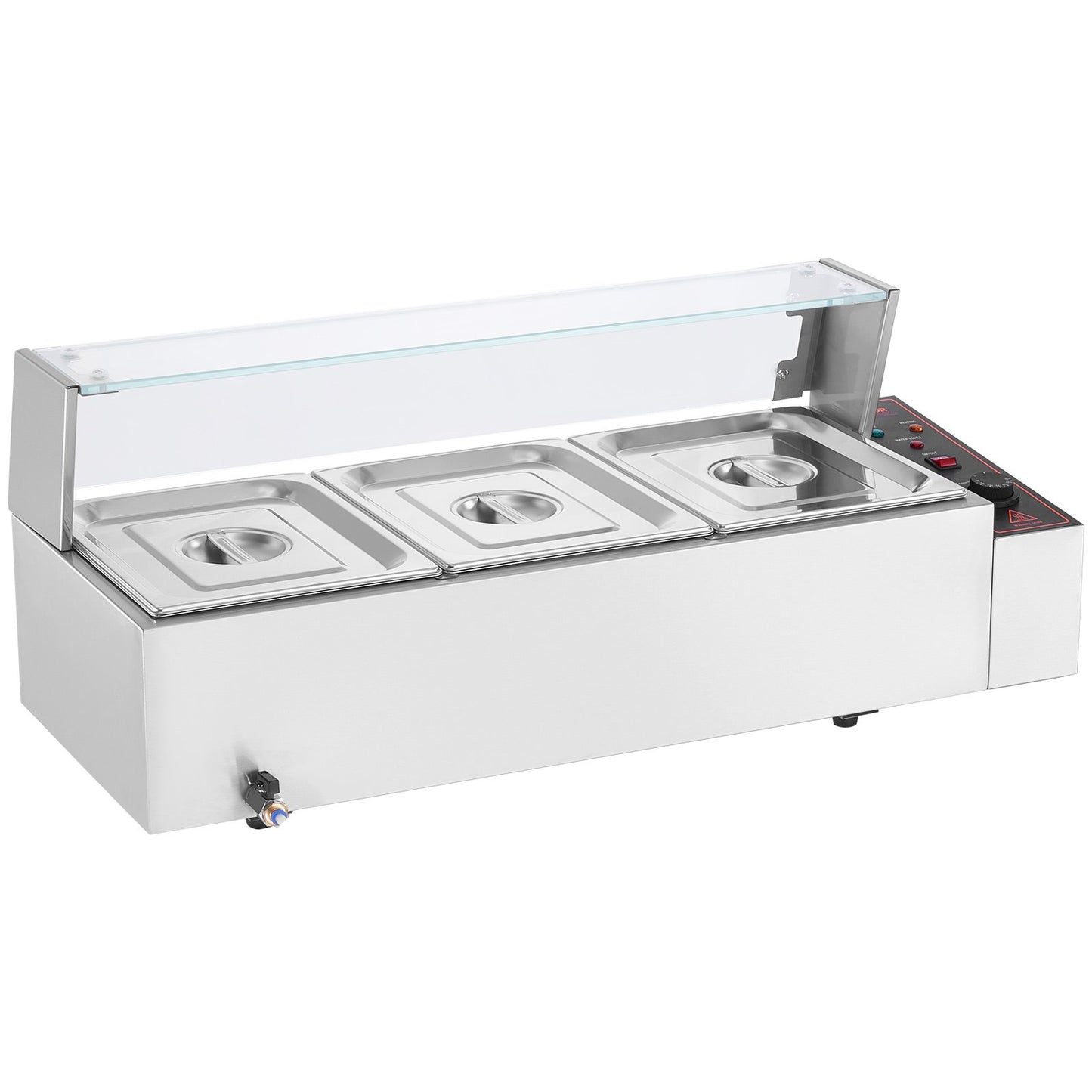 3-Pan Commercial Food Warmer, 3 x 8QT Electric Steam Table with Glass Cover, 1500W Countertop Stainless Steel Buffet Bain Marie 86-185°F Temp Control for Catering, Restaurants, Silver