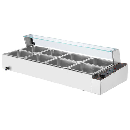 8-Pan Commercial Food Warmer, 8 x 8QT Electric Steam Table with Glass Cover, 1700W Countertop Stainless Steel Buffet Bain Marie 86-185°F Temp Control for Catering, Restaurants, Silver