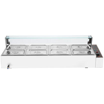 8-Pan Commercial Food Warmer, 8 x 8QT Electric Steam Table with Glass Cover, 1700W Countertop Stainless Steel Buffet Bain Marie 86-185°F Temp Control for Catering, Restaurants, Silver