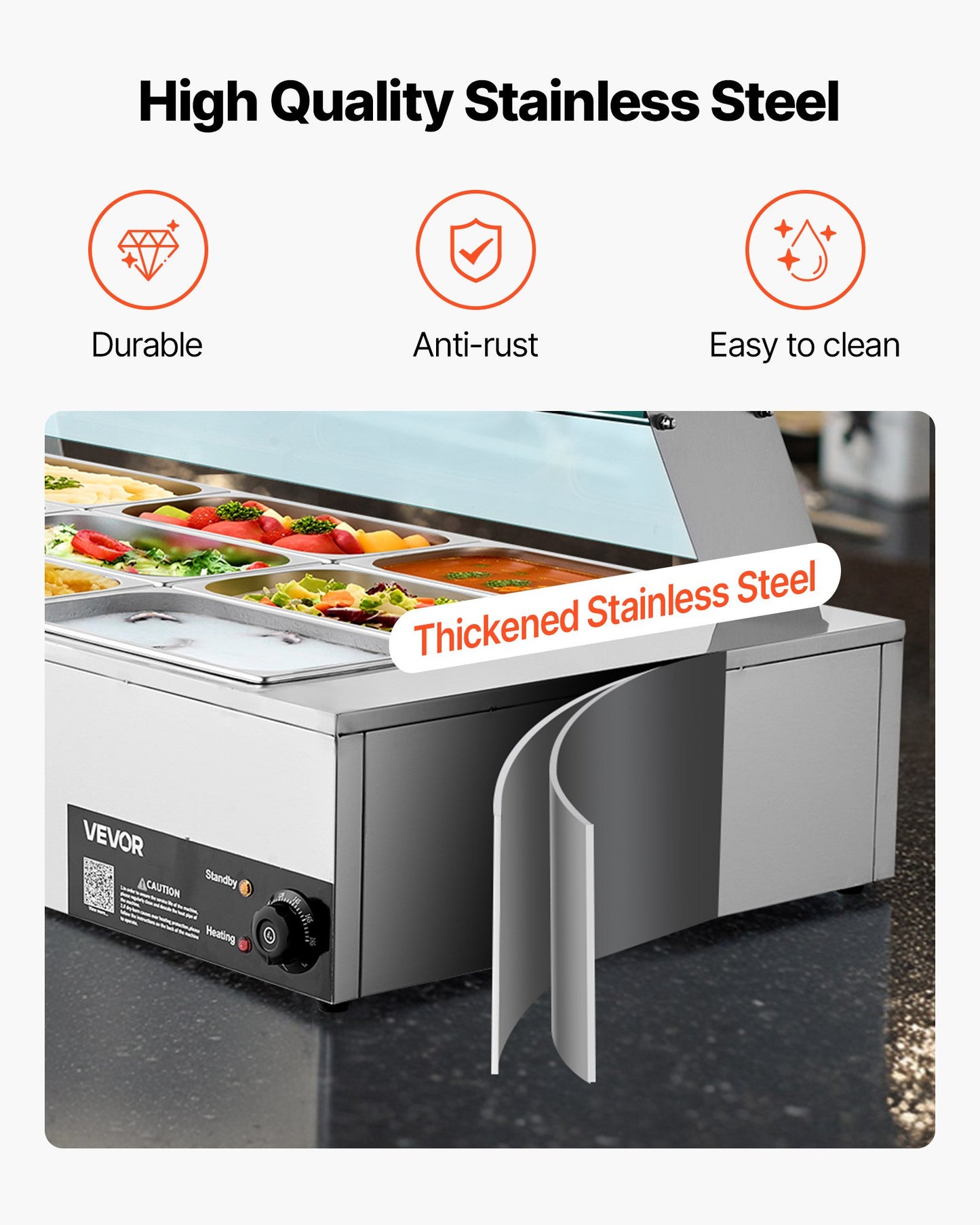 Commercial Food Warmer, 1500W Electric Stainless Steel Steam Food Warmer with Glass Cover, 9-Pan Countertop Buffet Bain Marie with Soup & Perforated Ladles, for Catering, Restaurant & Party