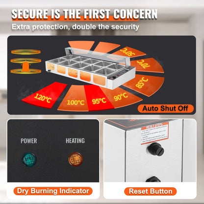 12-Pan Commercial Food Warmer, 12 x 5QT Electric Steam Table with Glass Cover, 1700W Countertop Stainless Steel Buffet Bain Marie 86-185°F Temp Control for Catering, Restaurants, Silver
