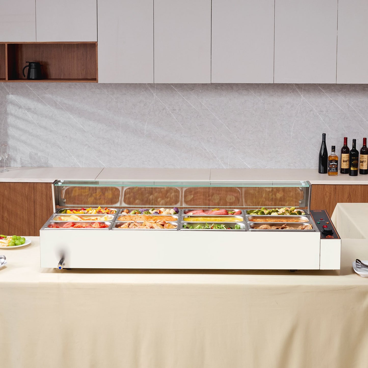 12-Pan Commercial Food Warmer, 12 x 5QT Electric Steam Table with Glass Cover, 1700W Countertop Stainless Steel Buffet Bain Marie 86-185°F Temp Control for Catering, Restaurants, Silver