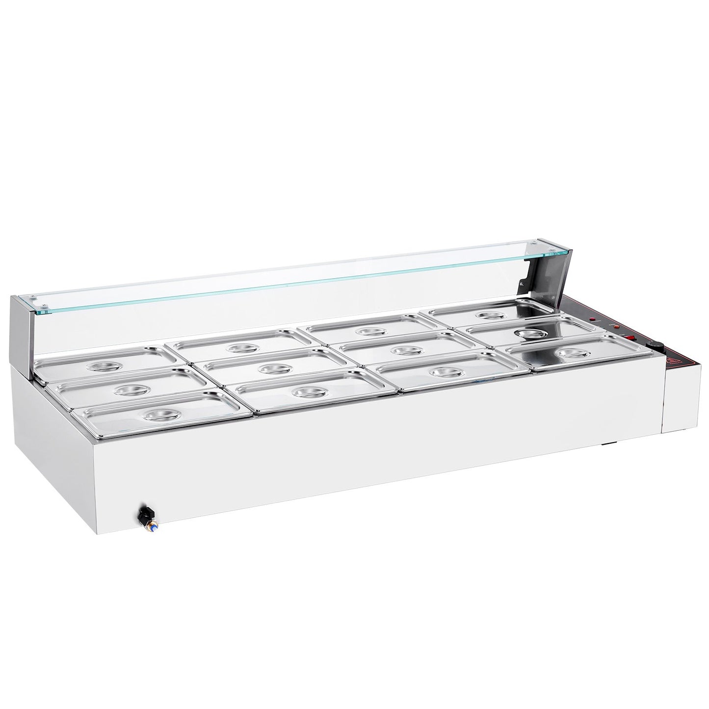 12-Pan Commercial Food Warmer, 12 x 5QT Electric Steam Table with Glass Cover, 1700W Countertop Stainless Steel Buffet Bain Marie 86-185°F Temp Control for Catering, Restaurants, Silver