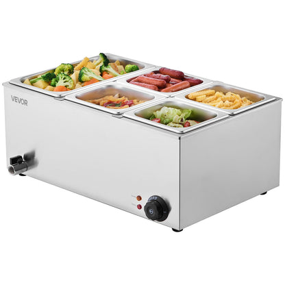 Commercial Food Warmer, 5-Pan Electric Steam Table, 1200W Professional Countertop Stainless Steel Buffet Bain Marie with 30-85°C Temp Control for Catering, Buffet, Parties, Restaurants