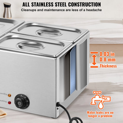 Commercial Food Warmer, 3-Pan Electric Steam Table, 1200W Professional Countertop Stainless Steel Buffet Bain Marie with 30-85°C Temp Control for Catering, Buffet, Parties, Restaurants