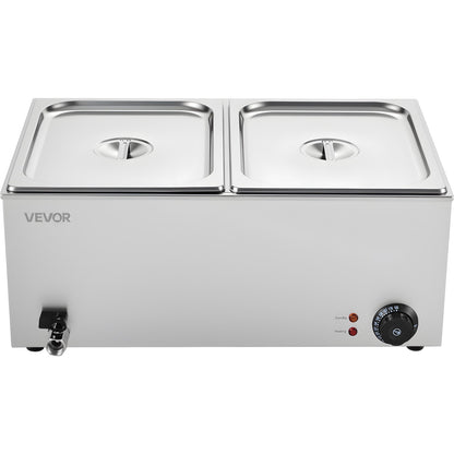 Commercial Food Warmer, 2-Pan Electric Steam Table, 1200W Professional Countertop Stainless Steel Buffet Bain Marie with 30-85°C Temp Control for Catering, Buffet, Parties, Restaurants