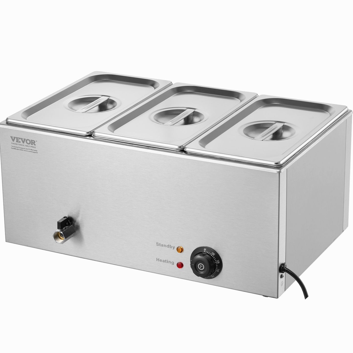 3-Pan Commercial Food Warmer, 16.5L Electric Steam Table, 1200W Professional Countertop Stainless Steel Buffet Bain Marie with 86-185°F Temp Control for Catering and Restaurants, Silver
