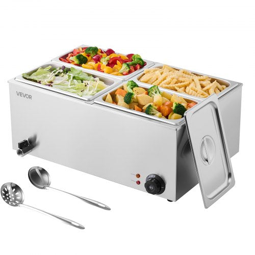 Commercial Food Warmer, 4-Pan Electric Steam Table, 1200W Professional Countertop Stainless Steel Buffet Bain Marie with 30-85°C Temp Control for Catering, Buffet, Parties, Restaurants