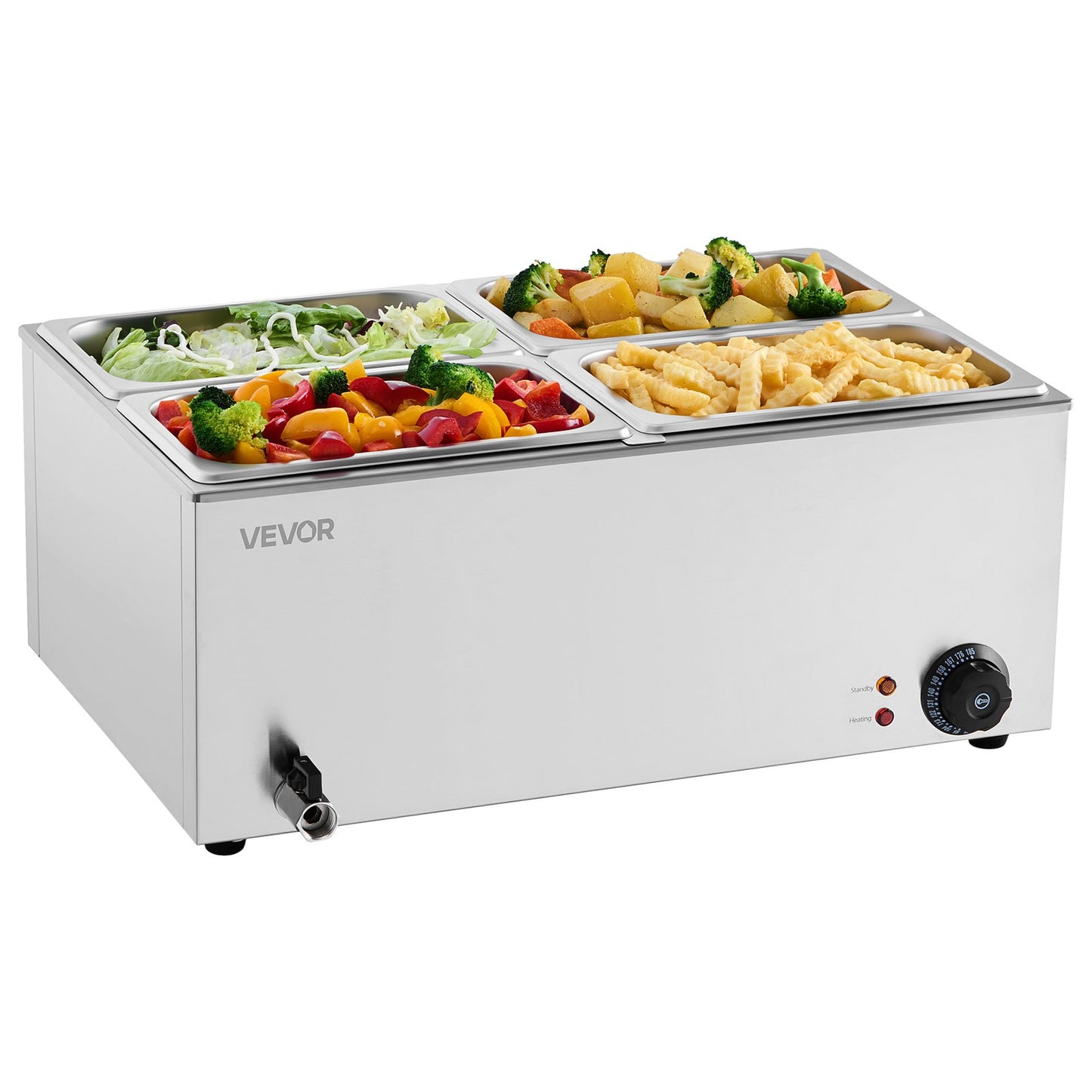 Commercial Food Warmer, 4-Pan Electric Steam Table, 1200W Professional Countertop Stainless Steel Buffet Bain Marie with 30-85°C Temp Control for Catering, Buffet, Parties, Restaurants
