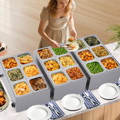Commercial Food Warmer, 6-Pan Electric Steam Table, 1200W Professional Countertop Stainless Steel Buffet Bain Marie with 30-85°C Temp Control for Catering, Buffet, Parties, Restaurants