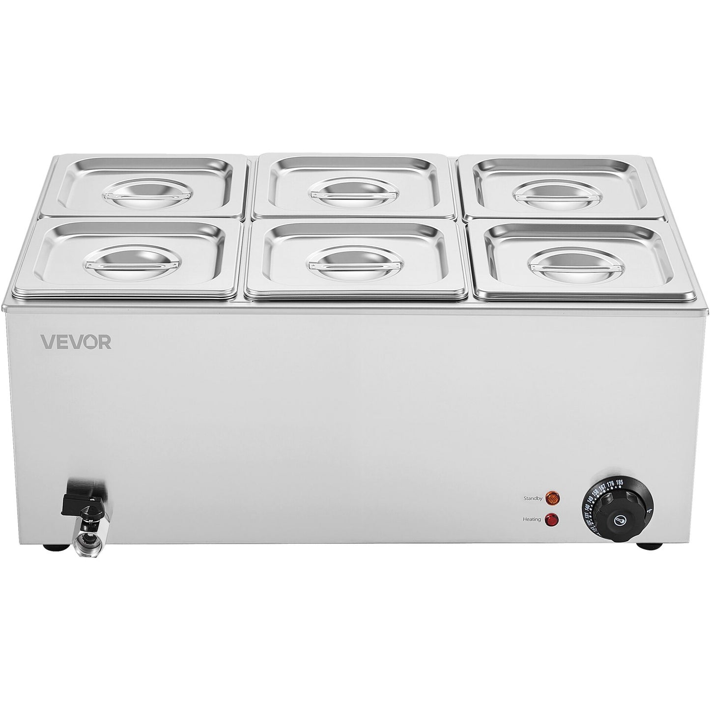 Commercial Food Warmer, 6-Pan Electric Steam Table, 1200W Professional Countertop Stainless Steel Buffet Bain Marie with 30-85°C Temp Control for Catering, Buffet, Parties, Restaurants