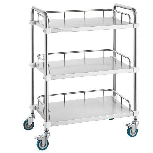 Lab Rolling Cart, 3-Shelf Stainless Steel Rolling Cart, Lab Serving Cart with Swivel Casters, Dental Utility Cart for Clinic, Lab, Hospital, Salon, 70 x 395 x 867 mm