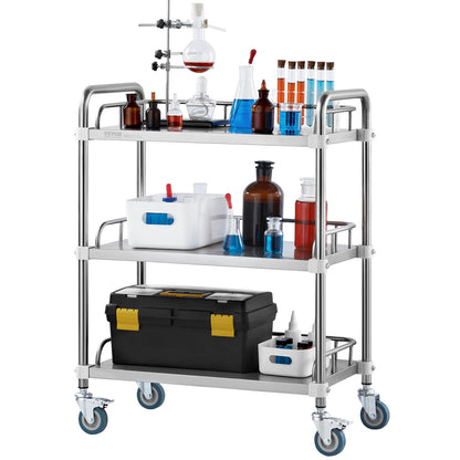 Lab Rolling Cart, 3-Shelf Stainless Steel Rolling Cart, Lab Serving Cart with Swivel Casters, Dental Utility Cart for Clinic, Lab, Hospital, Salon, 70 x 395 x 867 mm