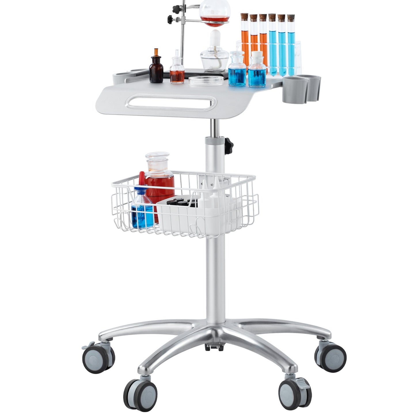 Medical Cart, Salon Cart with Wheels, Mobile Trolley Cart 680-1090 mm Height Adjustable, Metal Salon Stations for Hair Stylist, Rolling Desktop Lab Cart for Clinic, Beauty and Salon
