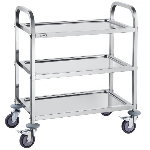Stainless Steel Cart, 3 Layers Lab Utility Cart 181.4kg Weight Capacity, Medical Cart with Lockable Universal Wheels, for Lab, Clinic, Kitchen, Salon