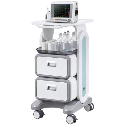 3 Tiers Lab Carts, Lab Utility Cart with 2 Drawers & 1 Top Tray, Mobile Medical Cart with ABS Material, Lab Rolling Cart with 4 Silent Wheels for Lab, Clinic, Hospital, Salon, White