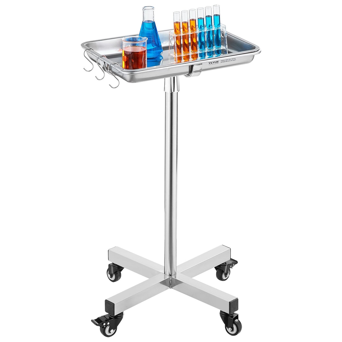 Mayo Stand, Stainless Steel Mayo Tray, Load Capacity up to 35 lbs, Adjustable Height 25.2"-39.8", Medical Tray on Wheels with Removable Tray for Spa, Salon, Clinic, Personal Care