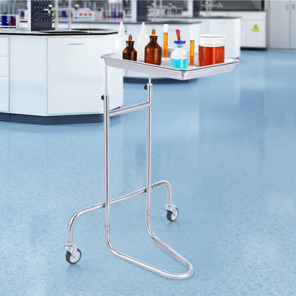 Stainless Steel Lab Carts, Lab Utility Cart with Single Tray, Mobile Medical Cart with 2 Silent Wheels, Lab Rolling Cart for Lab, Clinic, Hospital, Salon