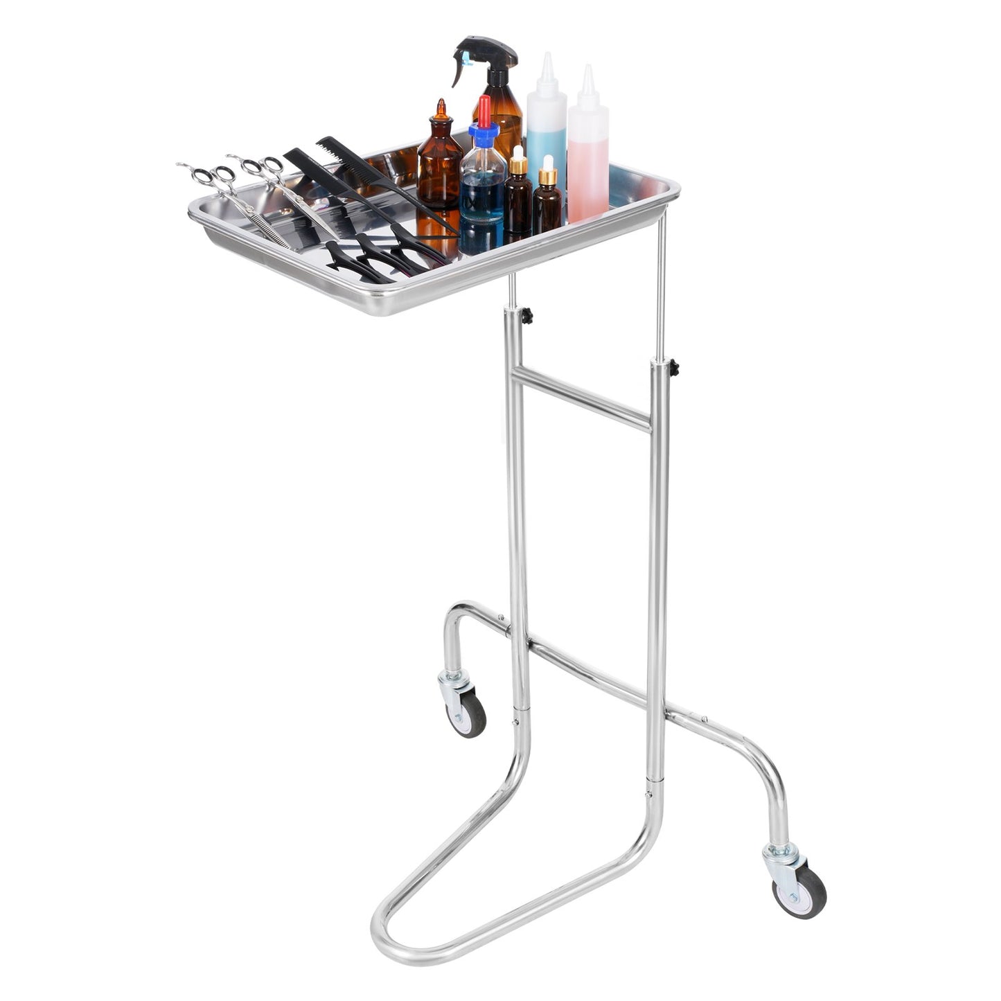 Stainless Steel Lab Carts, Lab Utility Cart with Single Tray, Mobile Medical Cart with 2 Silent Wheels, Lab Rolling Cart for Lab, Clinic, Hospital, Salon