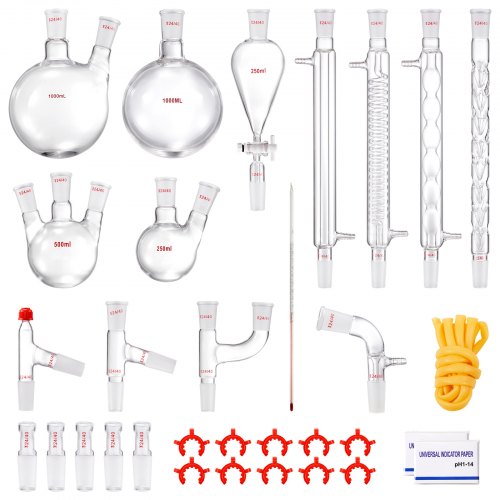 Lab Distillation Kit, 3.3 Boro Lab Glassware Distillation Kit with 24, 40 Joint, 1000ml Essential Oil Distillation Apparatus Kit, 32 pcs Set of Glassware Equipment