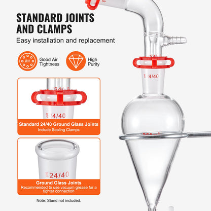 Lab Distillation Kit, 3.3 Boro Lab Glassware Distillation Kit with 24, 40 Joint, 1000ml Essential Oil Distillation Apparatus Kit, 32 pcs Set of Glassware Equipment