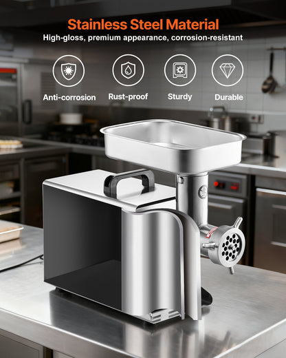 Meat Grinder, 21 Lbs/Min Capacity Electric Meat Grinders with Blade, Grinding Plate, Sausage Maker, Stainless Steel Commercial Meat Mincer for Kitchen Restaurant Butcher Store