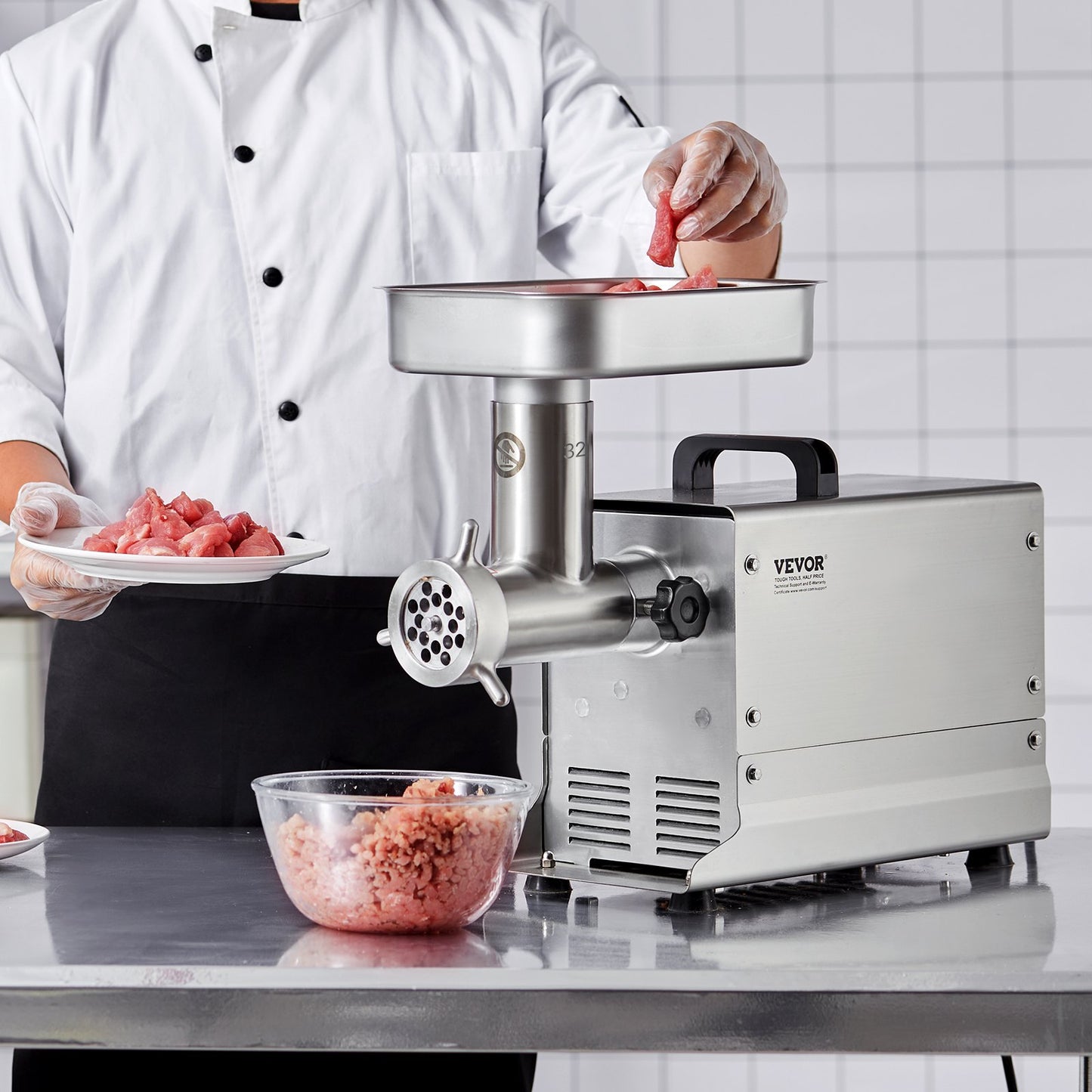 Meat Grinder, 21 Lbs/Min Capacity Electric Meat Grinders with Blade, Grinding Plate, Sausage Maker, Stainless Steel Commercial Meat Mincer for Kitchen Restaurant Butcher Store