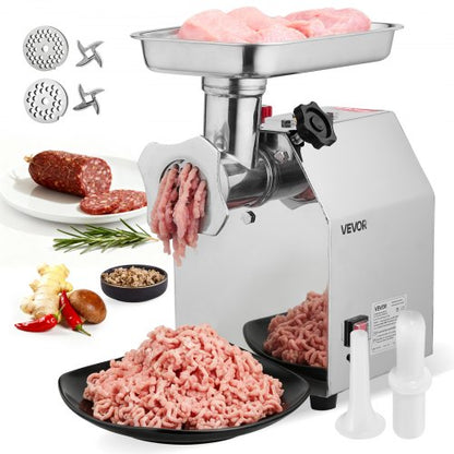Commercial Electric Meat Grinder, 3.2 kg/min Capacity, #12 Industrial Meat Mincer with 2 Stainless Steel Blades, 2 Grinding Plates, 850W Heavy-Duty Sausage Maker, for Kitchen, Restaurant