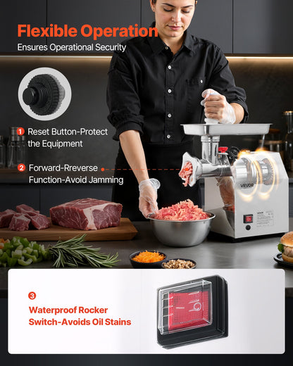 Commercial Electric Meat Grinder, 3.2 kg/min Capacity, #12 Industrial Meat Mincer with 2 Stainless Steel Blades, 2 Grinding Plates, 850W Heavy-Duty Sausage Maker, for Kitchen, Restaurant