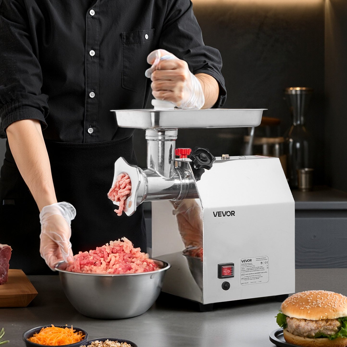 Commercial Electric Meat Grinder, 3.2 kg/min Capacity, #12 Industrial Meat Mincer with 2 Stainless Steel Blades, 2 Grinding Plates, 850W Heavy-Duty Sausage Maker, for Kitchen, Restaurant