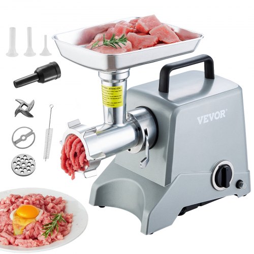 Electric Meat Grinder, 5 Lb/Min Capacity, 575W（800W MAX) Industrial Meat Mincer with Blade, Grinding Plate, Sausage Stuffing Blade and 3 Tubes, Aluminum Commercial Meat Grinder