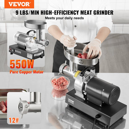 Meat Grinder, 9 Lbs/Min Capacity Electric Meat Grinders with Blade, Grinding Plate, Sausage Maker, Stainless Steel Commercial Meat Mincer for Kitchen Restaurant Butcher Store