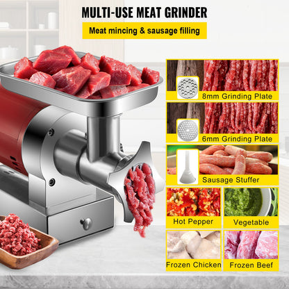 Electric Meat Grinder, 661 Lbs/Hour 1100 W Meat Grinder Machine, 1.5 HP Electric Meat Mincer with 2 Grinding Plates, Sausage Kit Set Meat Grinder Heavy Duty, Home Kitchen & Commercial Use