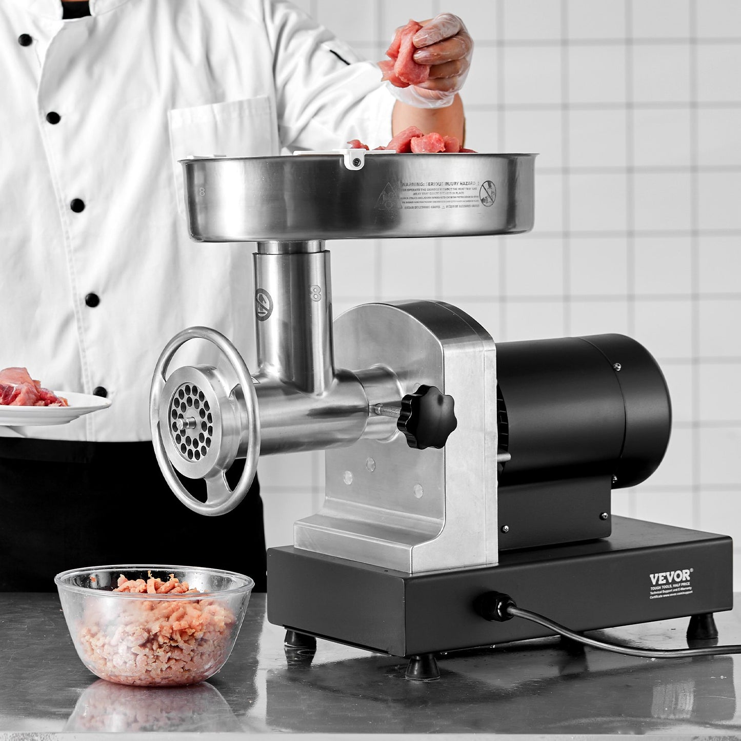 Meat Grinder, 6 Lbs/Min Capacity Electric Meat Grinders with Blade, Grinding Plate, Sausage Maker, Stainless Steel Commercial Meat Mincer for Kitchen Restaurant Butcher Store