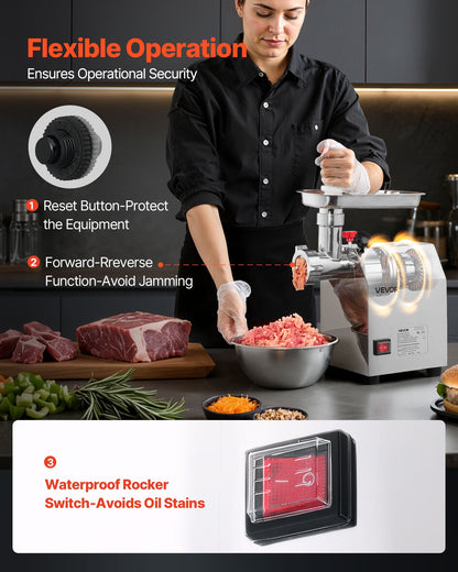 Commercial Electric Meat Grinder, 2.3 kg/min Capacity, #8 Industrial Meat Mincer with 2 Stainless Steel Blades, 2 Grinding Plates, 600W Heavy-Duty Sausage Maker, for Kitchen, Restaurant