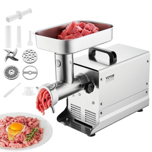 Meat Grinder, 5 Lbs/Min Capacity Electric Meat Grinders with Blade, Grinding Plate, Sausage Maker, Stainless Steel Commercial Meat Mincer for Kitchen Restaurant Butcher Store