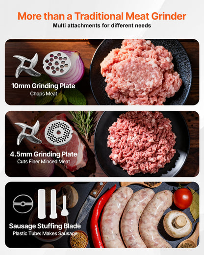 Meat Grinder, 5 Lbs/Min Capacity Electric Meat Grinders with Blade, Grinding Plate, Sausage Maker, Stainless Steel Commercial Meat Mincer for Kitchen Restaurant Butcher Store