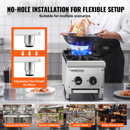 Commercial Gas Stove with 2 Burners, Propane and Natural Gas Countertop Cooking Stove Range, Stainless Steel Gas Hot Plate, Commercial Cooking Equipment for Restaurant, 14KW