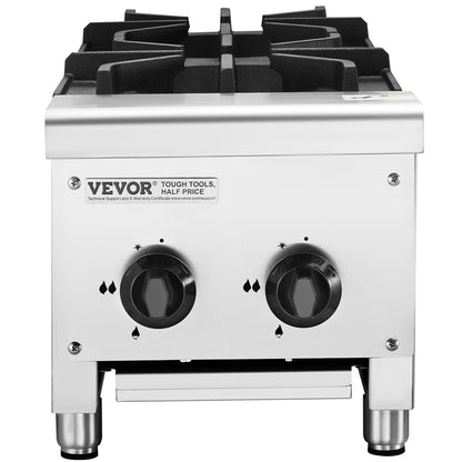 Commercial Gas Stove with 2 Burners, Propane and Natural Gas Countertop Cooking Stove Range, Stainless Steel Gas Hot Plate, Commercial Cooking Equipment for Restaurant, 14KW