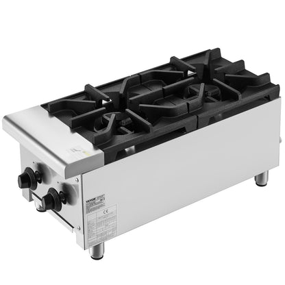 Commercial Gas Stove with 2 Burners, Propane and Natural Gas Countertop Cooking Stove Range, Stainless Steel Gas Hot Plate, Commercial Cooking Equipment for Restaurant, 14KW