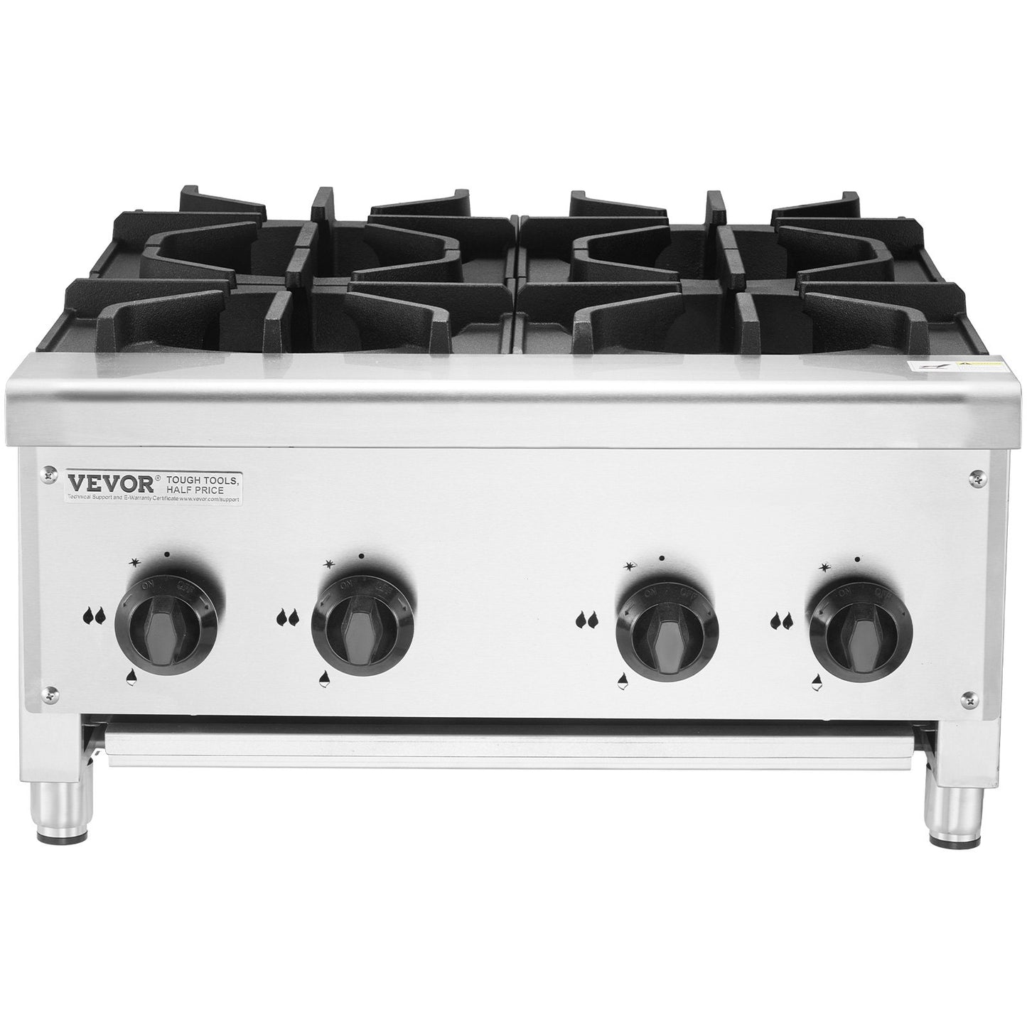 Commercial Gas Stove with 4 Burners, Propane and Natural Gas Countertop Cooking Stove Range, Stainless Steel Gas Hot Plate, Commercial Cooking Equipment for Restaurant, 28KW