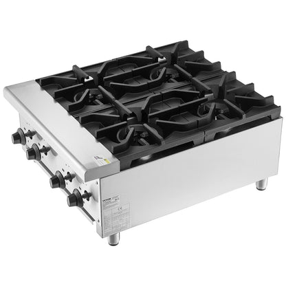 Commercial Gas Stove with 4 Burners, Propane and Natural Gas Countertop Cooking Stove Range, Stainless Steel Gas Hot Plate, Commercial Cooking Equipment for Restaurant, 28KW