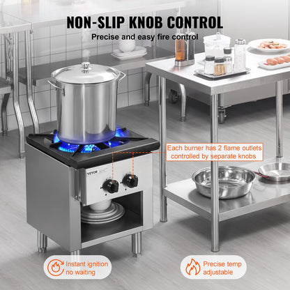 Commercial Gas Stove with Cabinet, Propane and Natural Gas Countertop Cooking Stove Range, Stainless Steel Gas Hot Plate, Commercial Cooking Equipment for Restaurant, 26KW