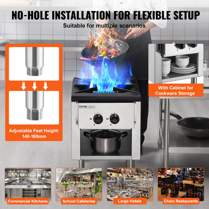 Commercial Gas Stove with Cabinet, Propane and Natural Gas Countertop Cooking Stove Range, Stainless Steel Gas Hot Plate, Commercial Cooking Equipment for Restaurant, 26KW